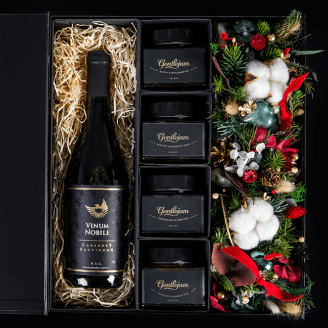 Vánoční květinový box s ALKO džemy a ALKO vínem